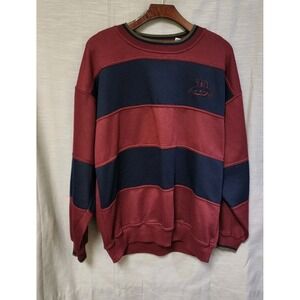 Vintage Bugle Boy Mens Maroon/navy Blue Block Striped Long Sleeve Size Large